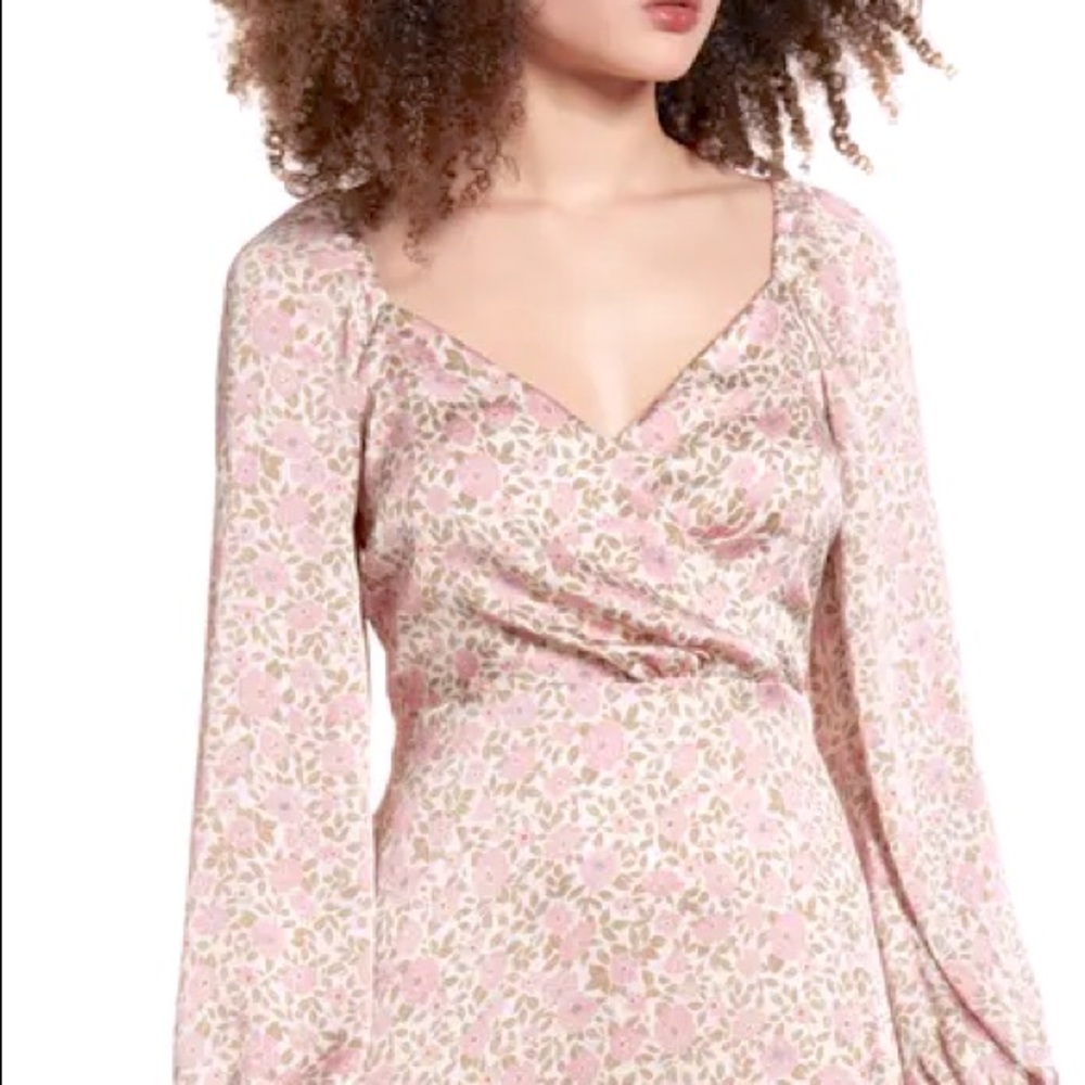 NWT Pink Floral Silky Long Sleeve Midi Dress M